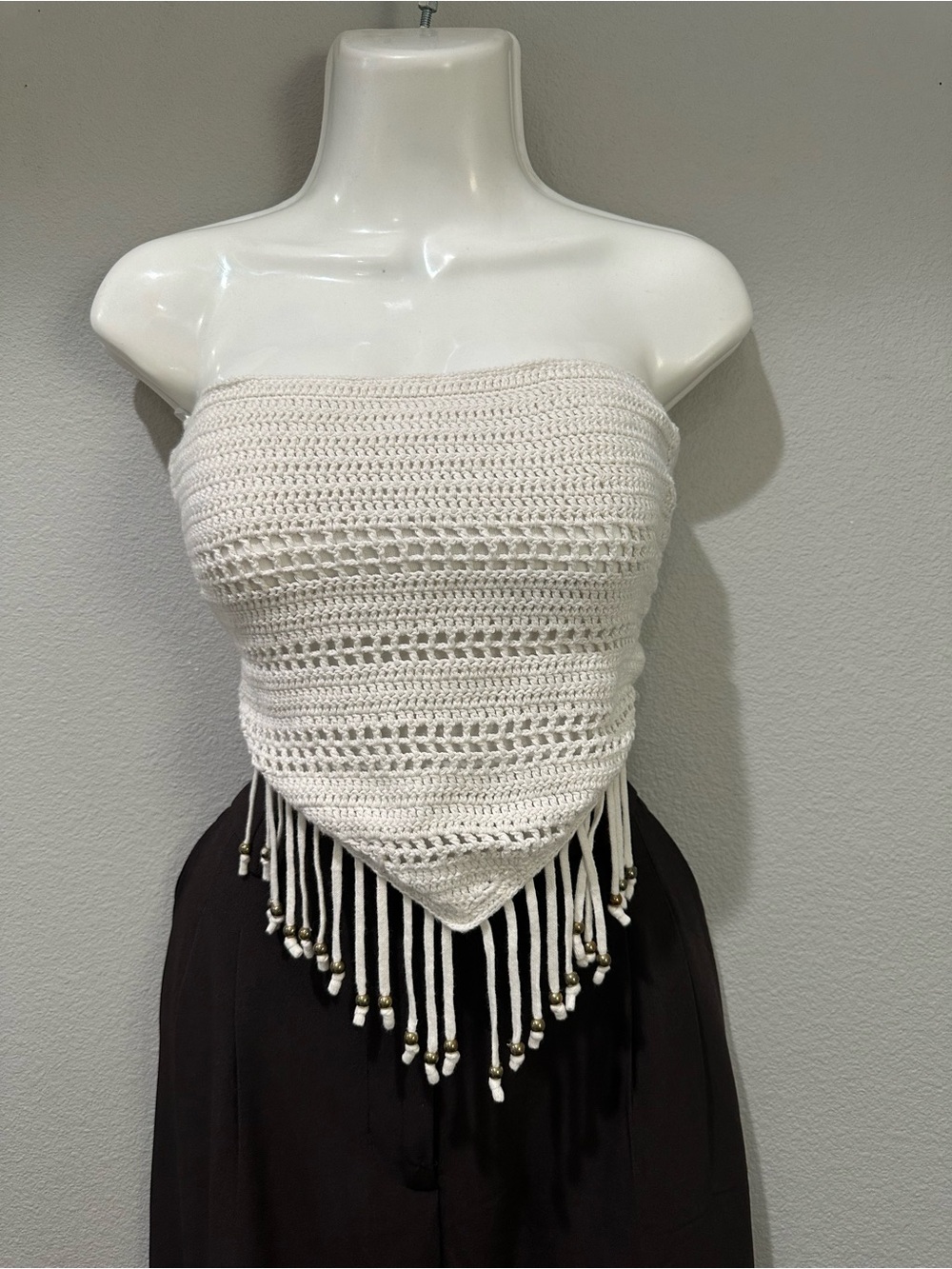 White Crochet Fringe Strapless Tube Top - Women's Summer Crochet Top